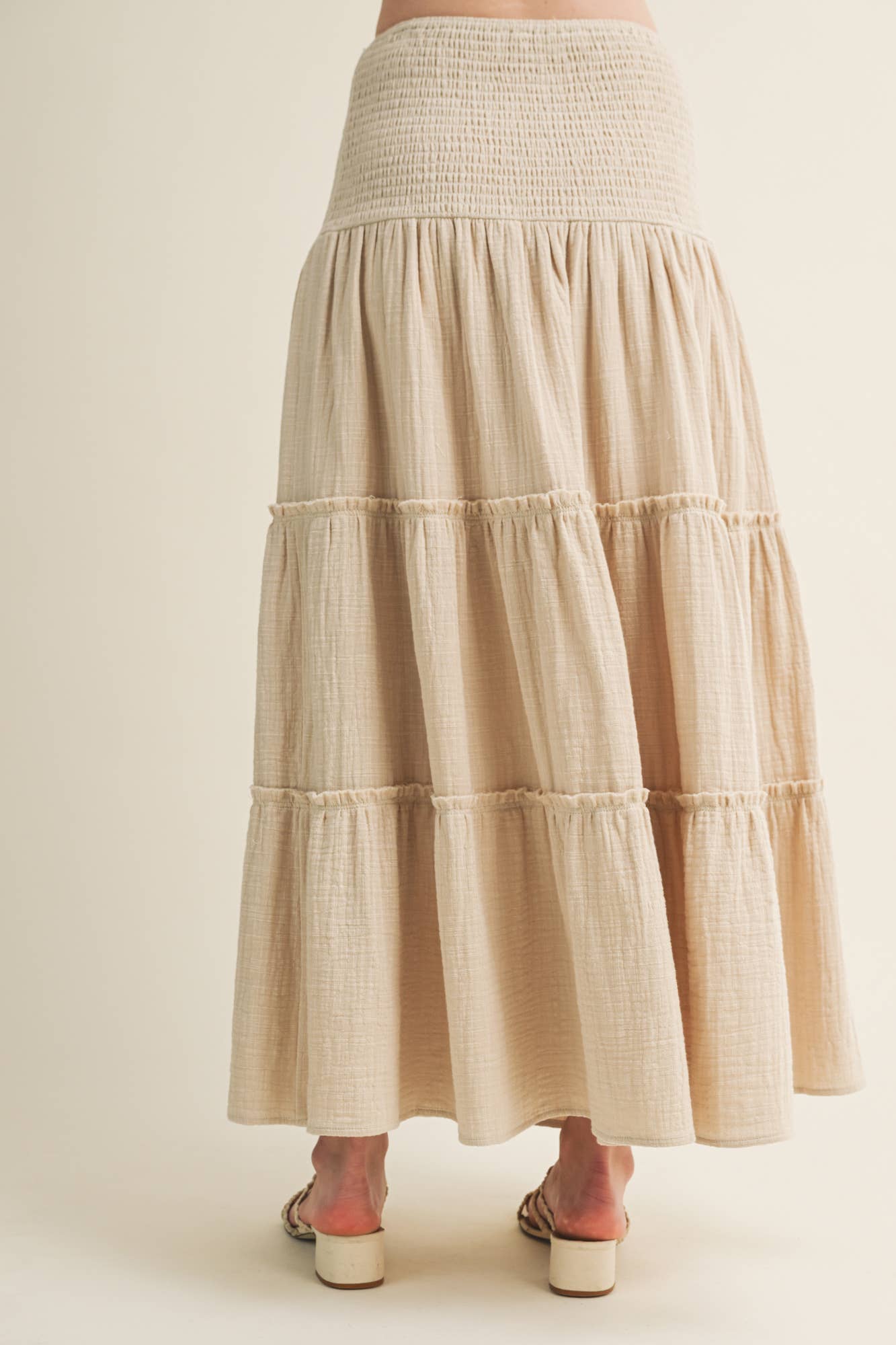 Smocked Waist High Slit Tiered Maxi