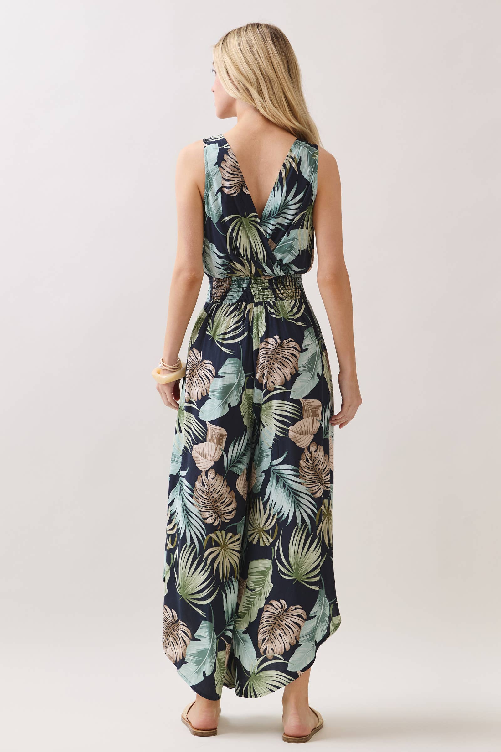 Tropical Surplice Smock Waist Jumpsuit
