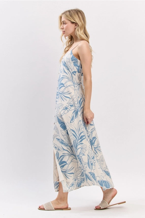 Leaf Print Button Midi Dres