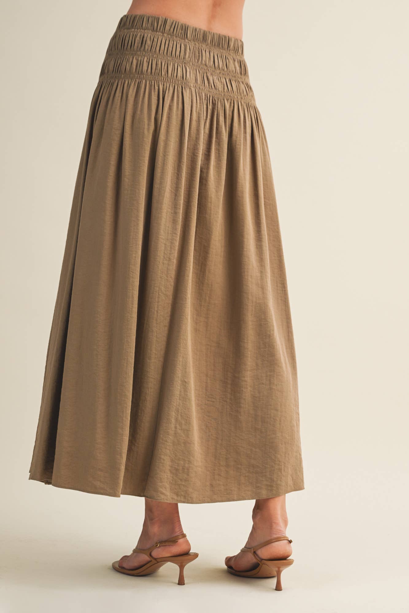 Smocked Waistband A-Line Maxi Skirt