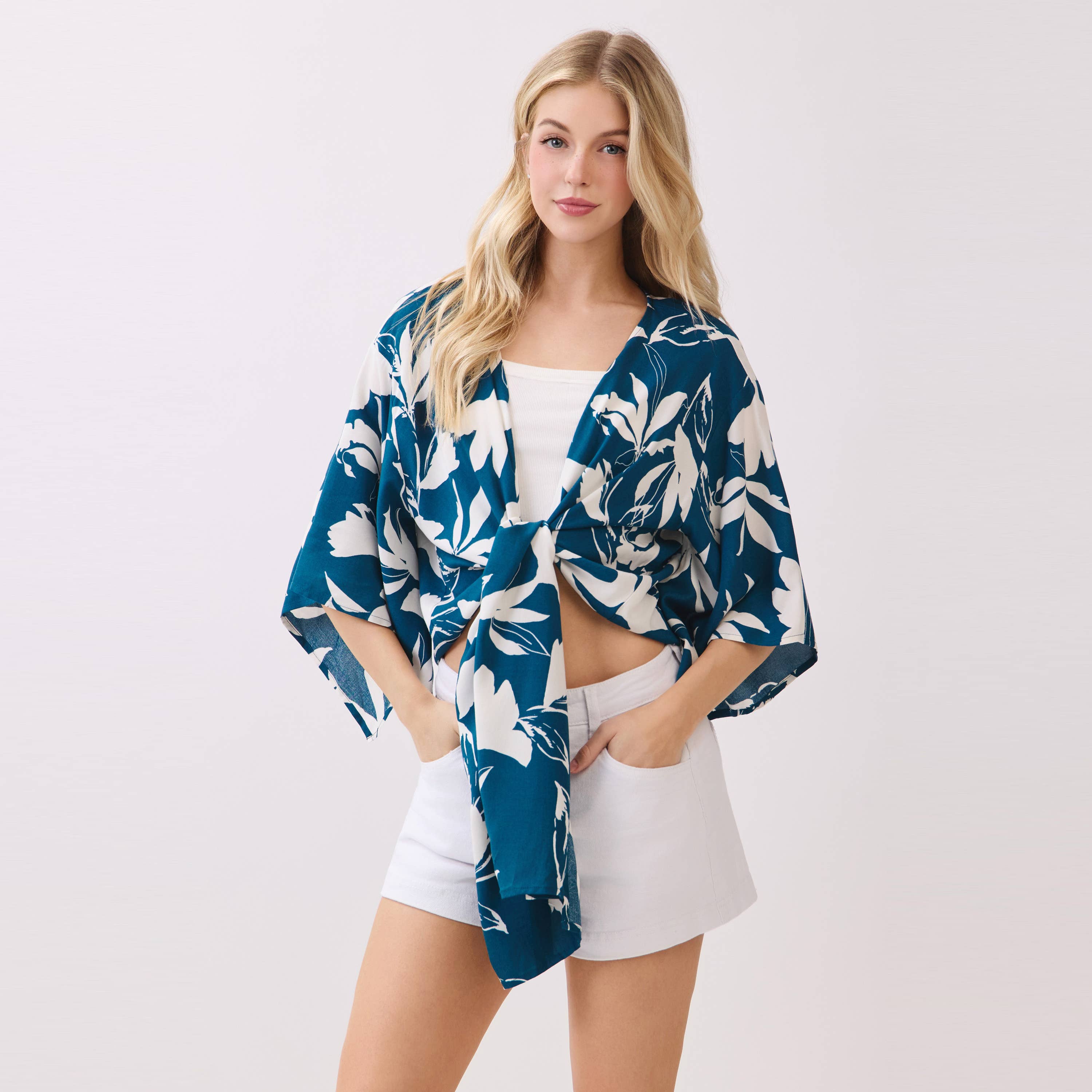 3/4 Sleeve Tie Front Cardigan