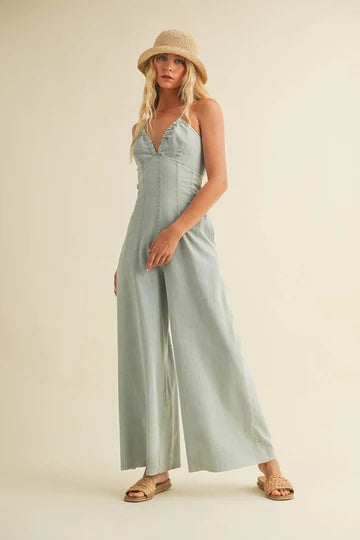Denim Effect Tie Back Jumpsuit