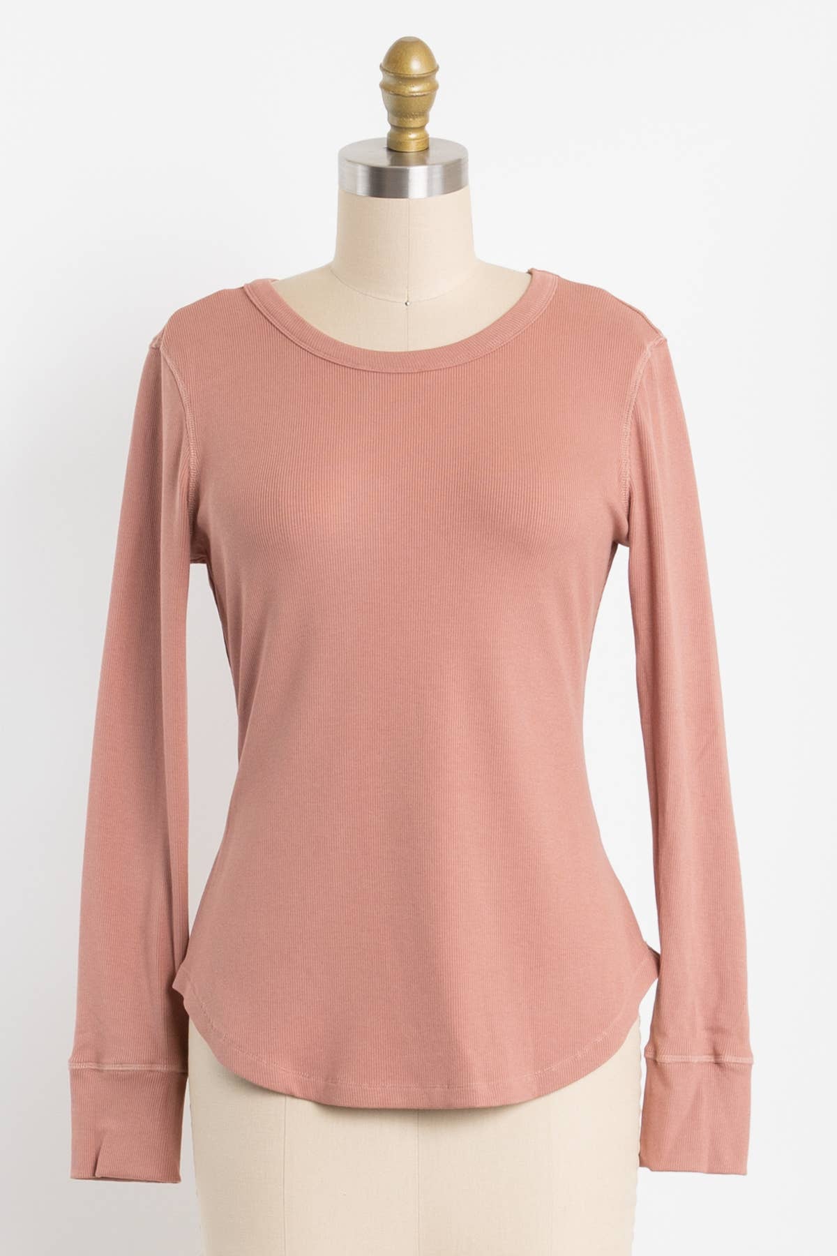 Ribbed Crew Neck Long Sleeve Fitted Top