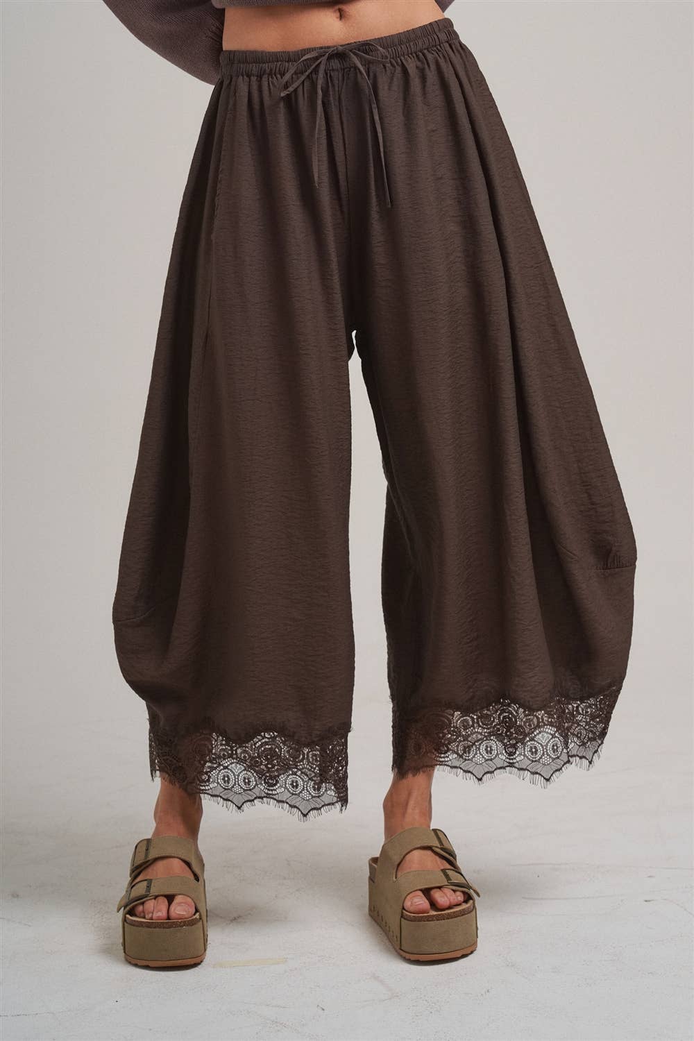 Lace Hem Wide Leg Balloon Pants