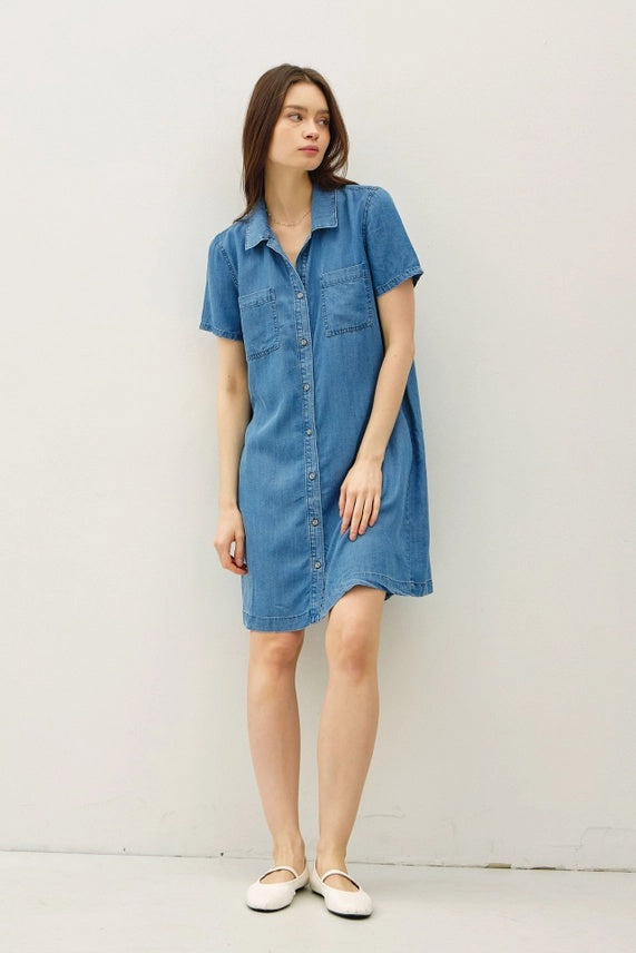 Denim Like Pocket Shirt Dress