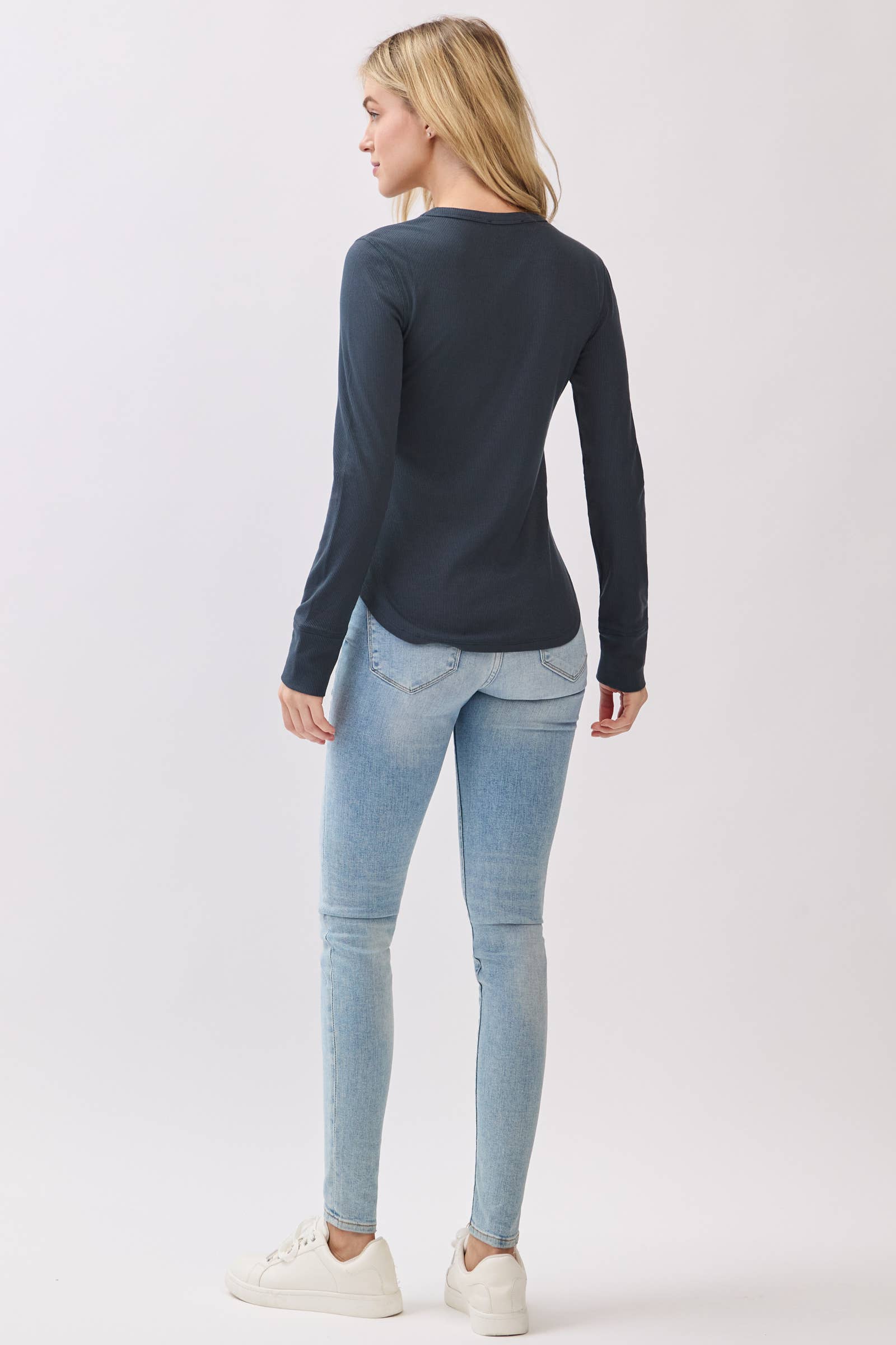 Ribbed Crew Neck Long Sleeve Fitted Top