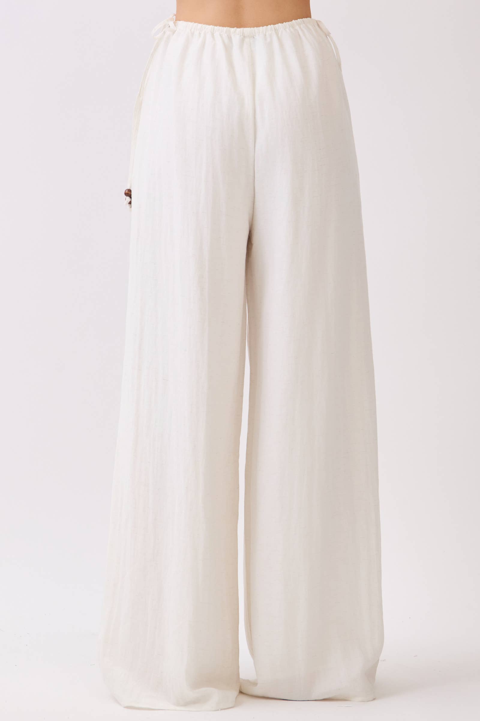 Beaded Side Tie Wide Leg Pants