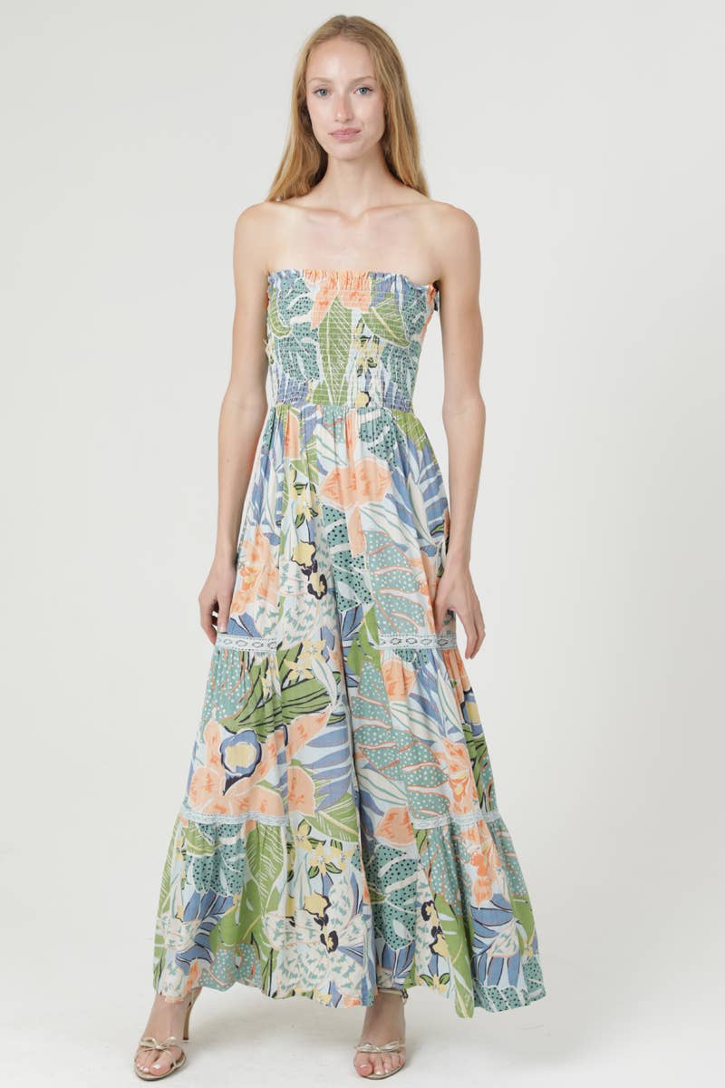 Strapless Lace Trim Jumpsuit