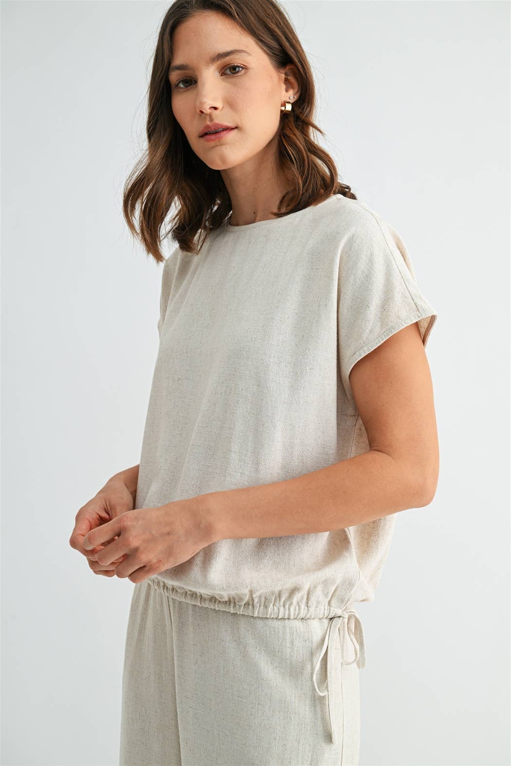 LINEN ELASTIC WAIST DOLMAN TOP