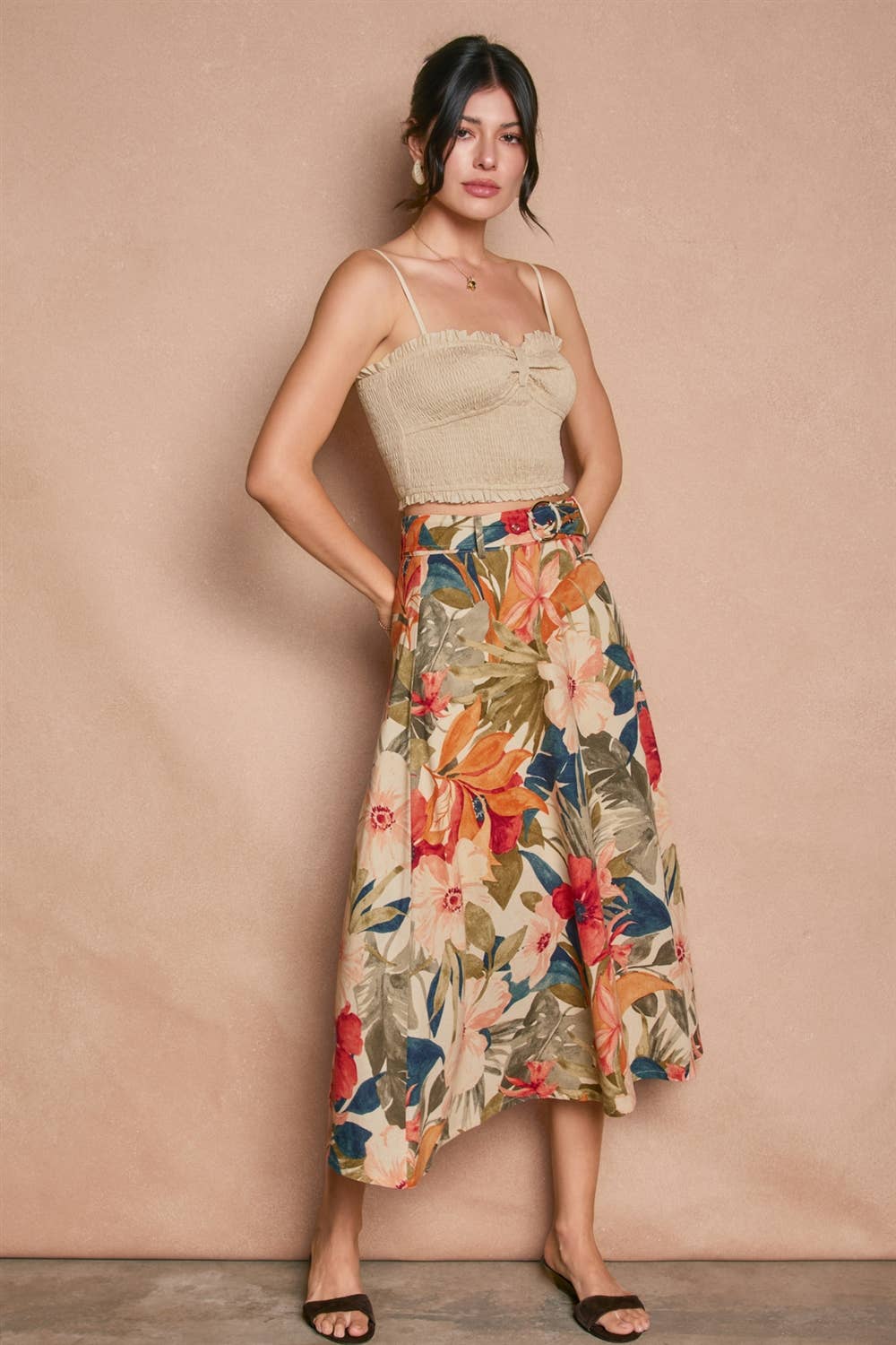 Countryside Bird Buckled A Line Midi Skirt