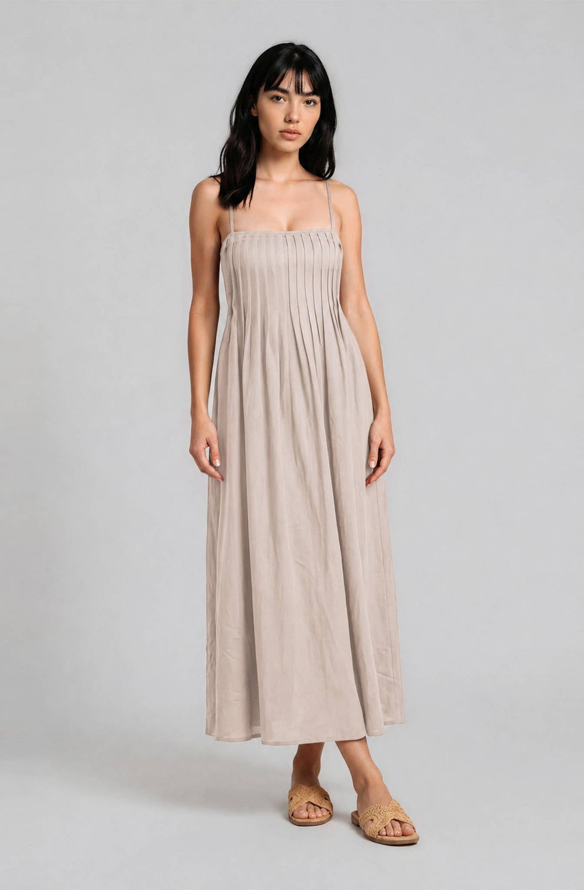 Pintuck Detail Midi Sundress