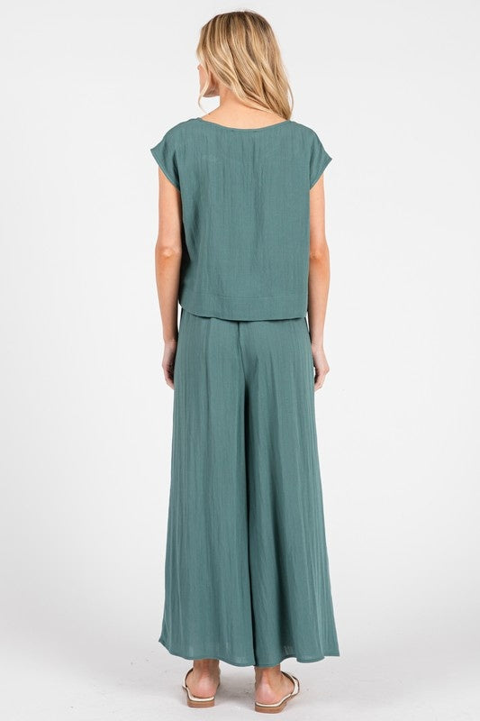 Crop Hem Wide Leg Pants