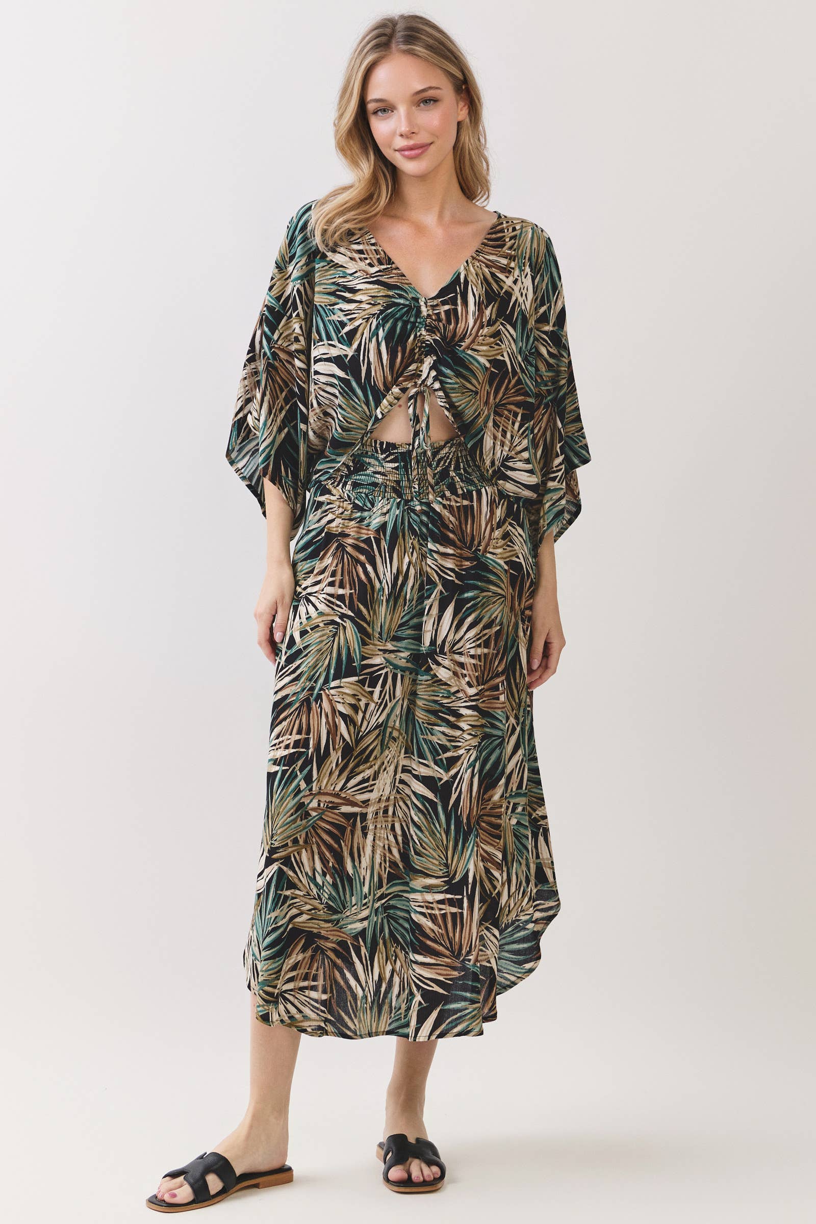 TROPICAL LEAF PRINT MIDI SKIRT