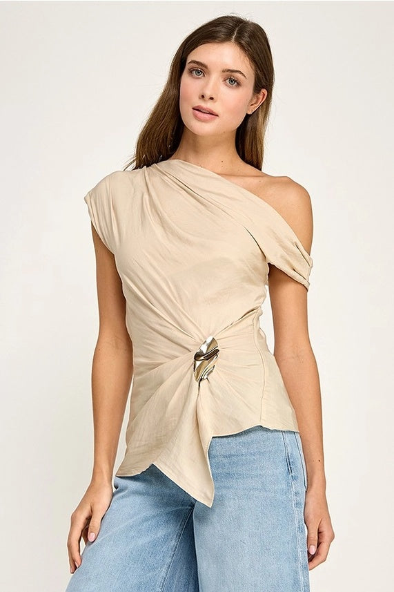 Gold Detail Draped Top