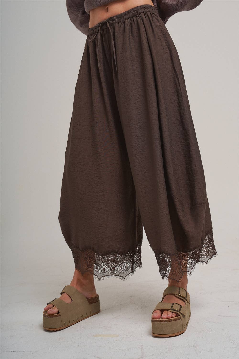 Lace Hem Wide Leg Balloon Pants
