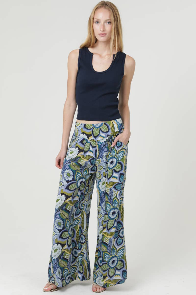 Retro Print Wide Leg Pants