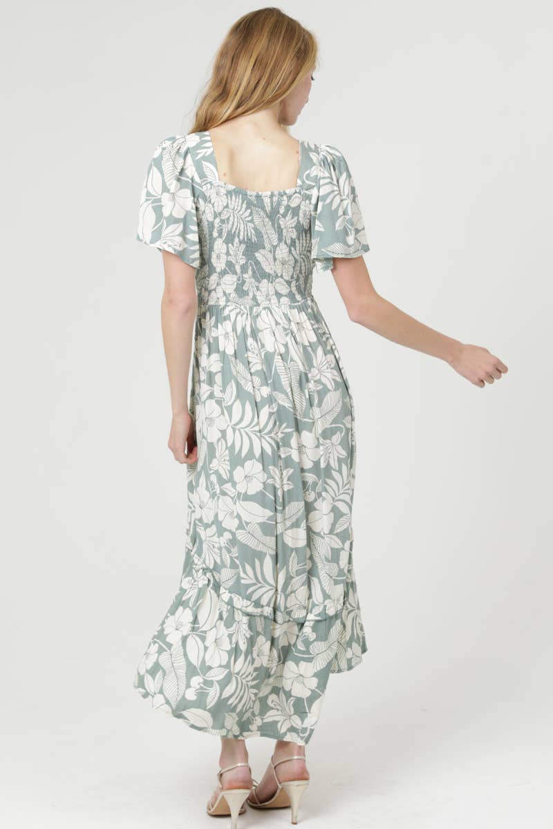 V NECK TWIST FRONT MIDI DRESS WITH SLIT