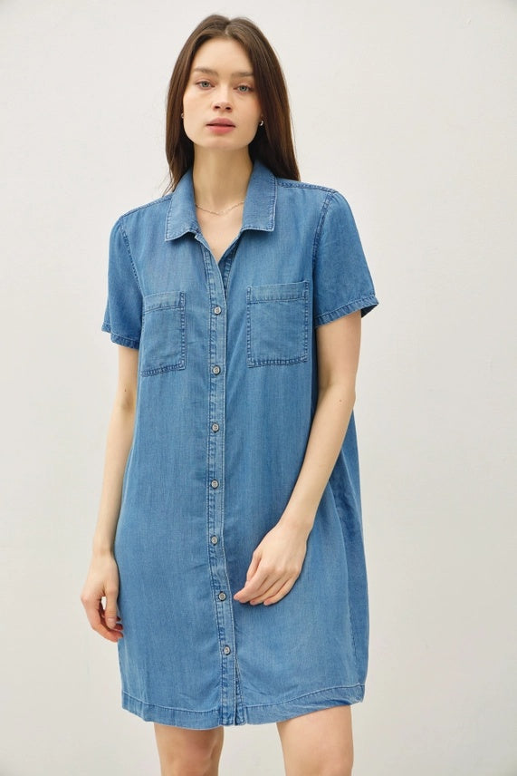 Denim Like Pocket Shirt Dress