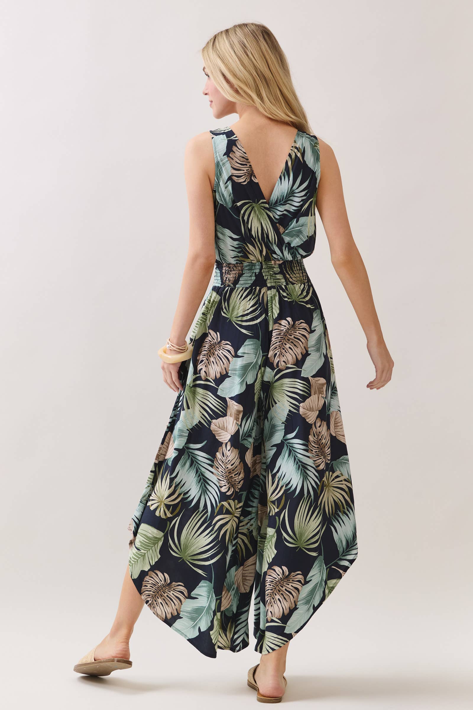 Tropical Surplice Smock Waist Jumpsuit