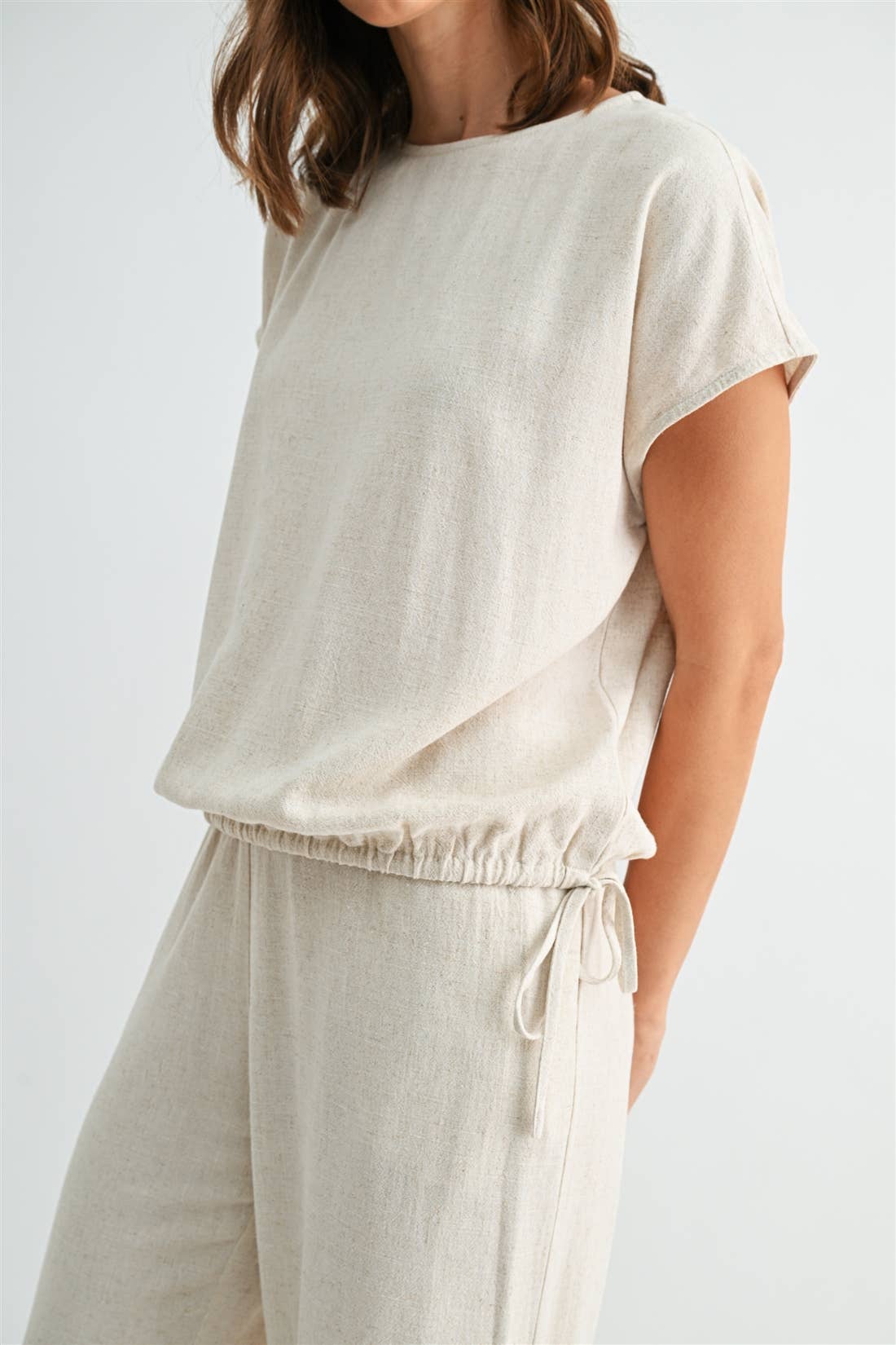 LINEN ELASTIC WAIST DOLMAN TOP