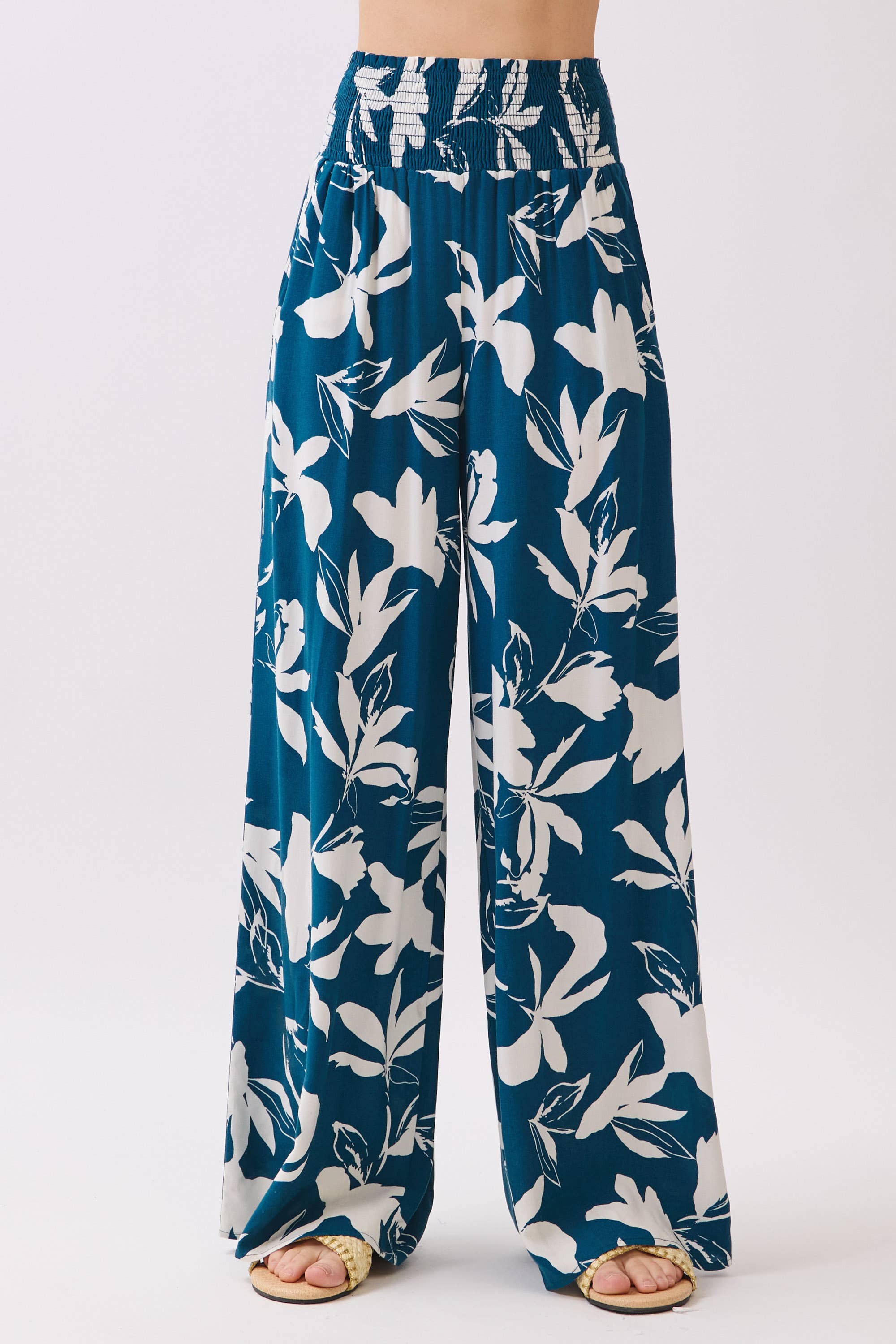 Smocked Waist Wide Leg Pants