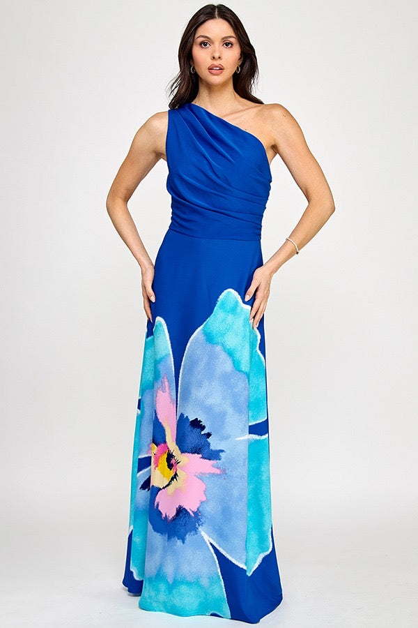 Flower One Shoulder Maxi Dress
