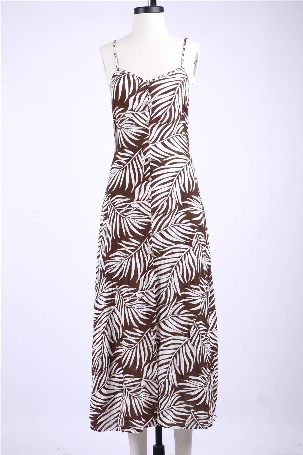 Button Trim Flowy Maxi Dress