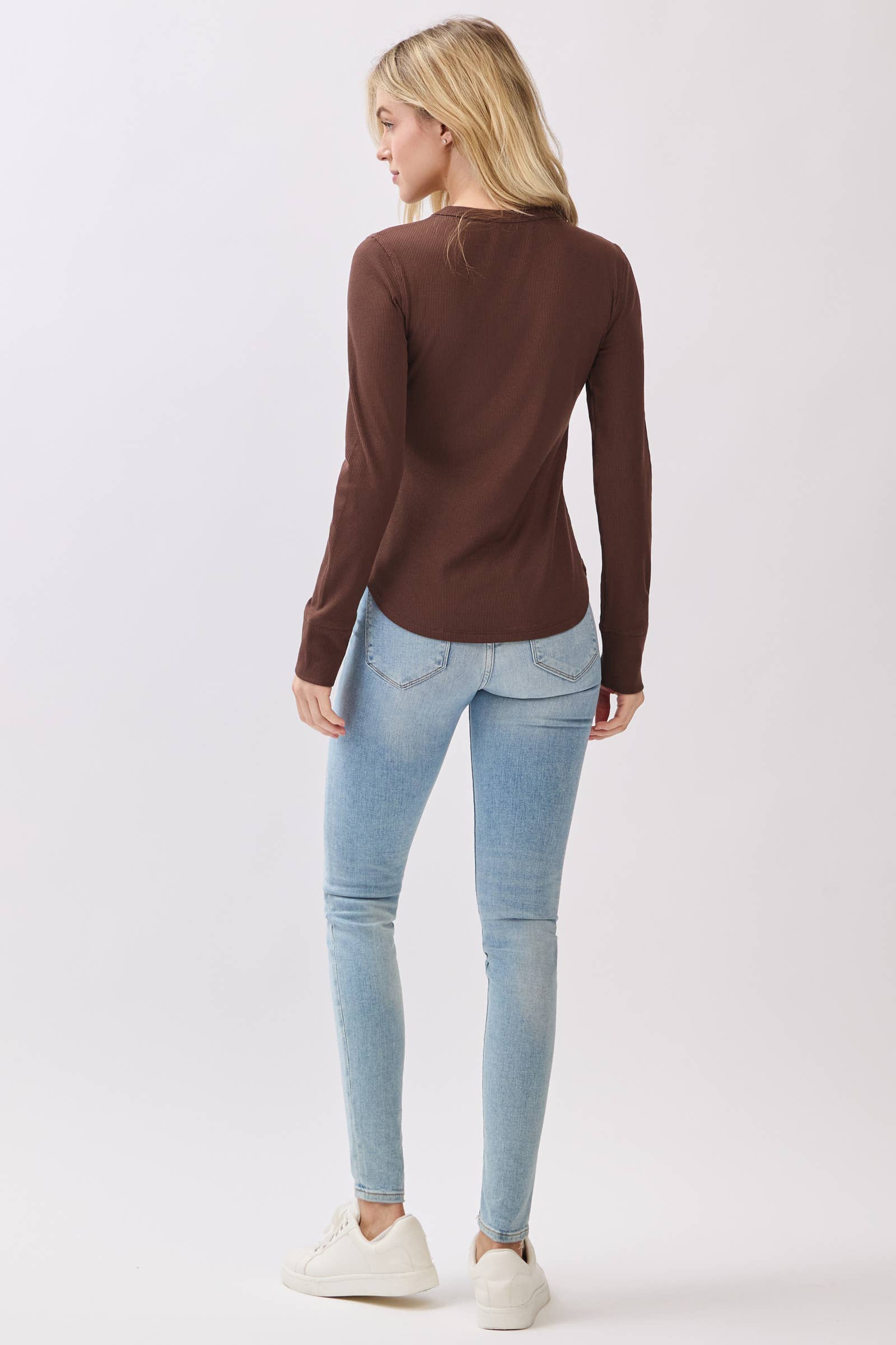 Ribbed Crew Neck Long Sleeve Fitted Top