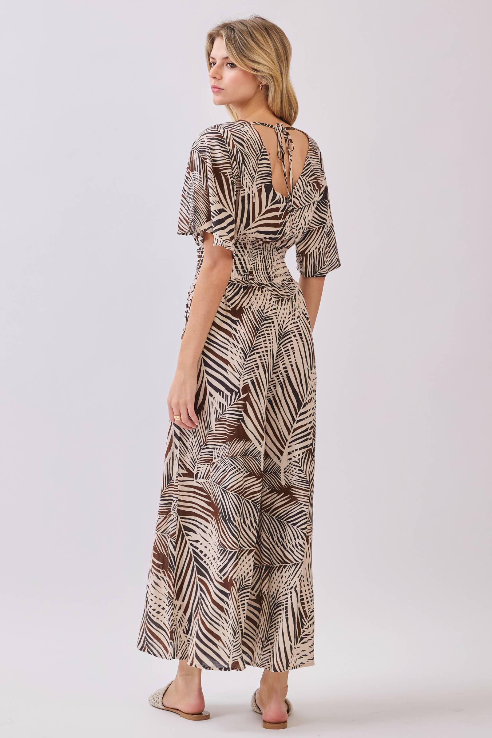 Tropical Print Surplice and Wide Leg Jumpsuit