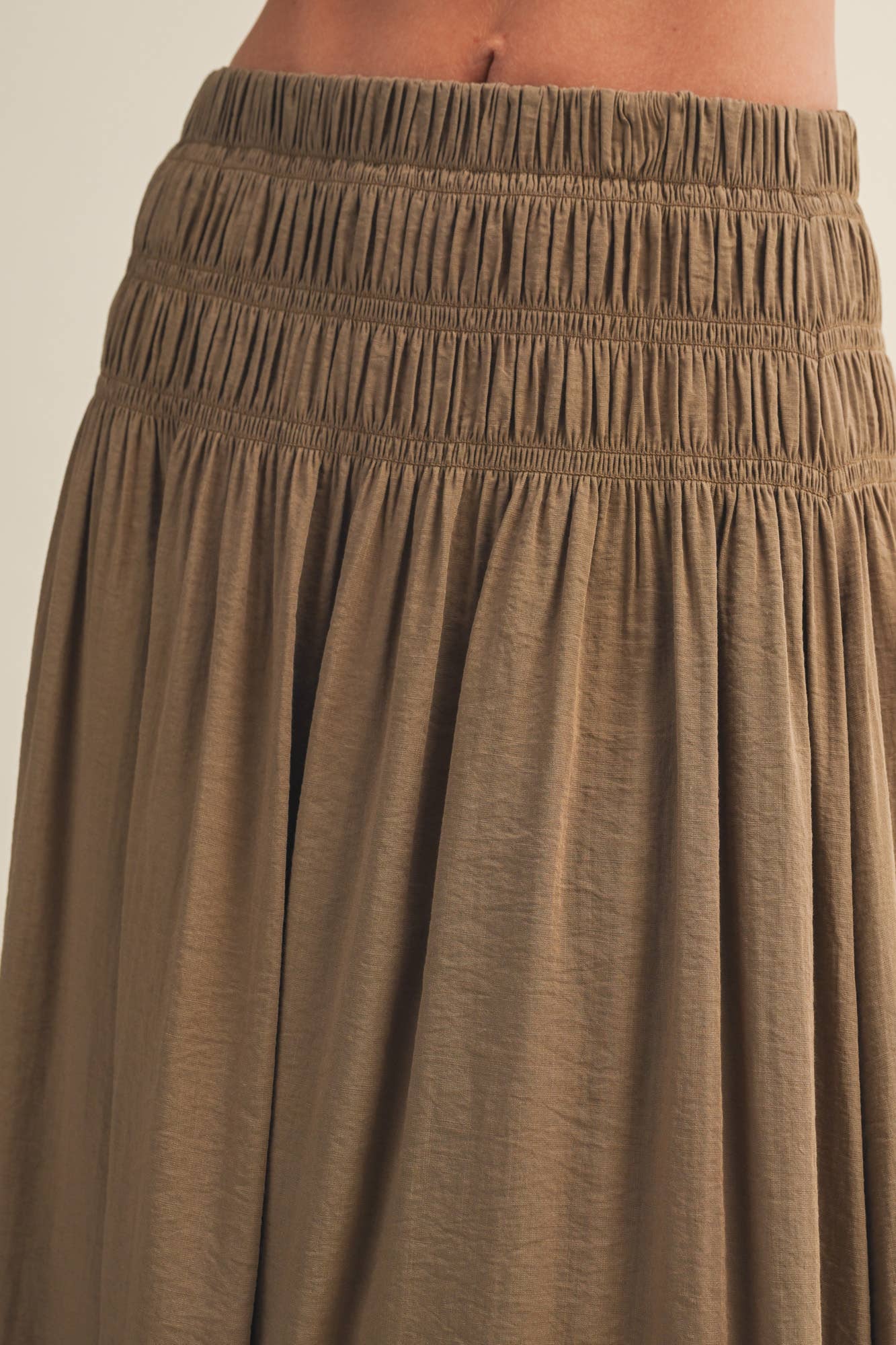 Smocked Waistband A-Line Maxi Skirt