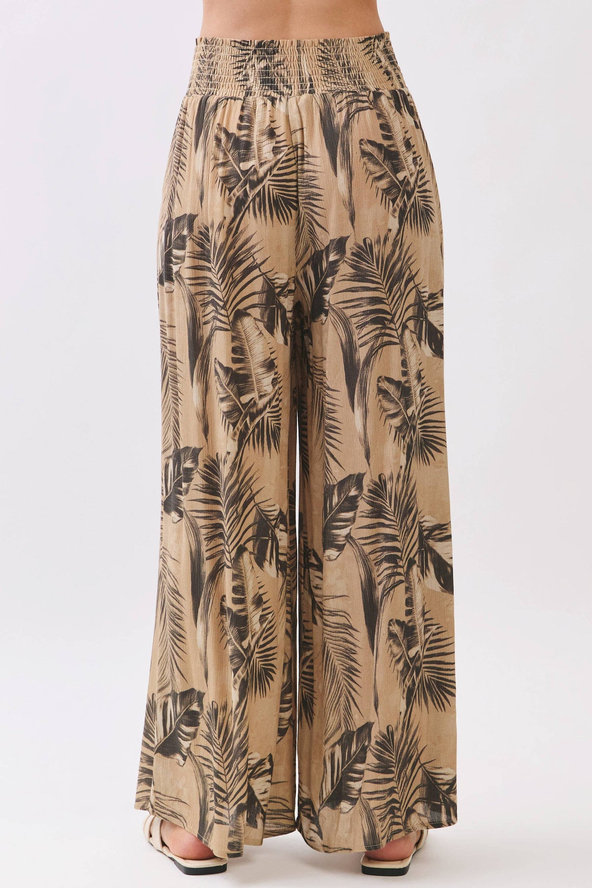 Leaf Print Smock Waist Pants