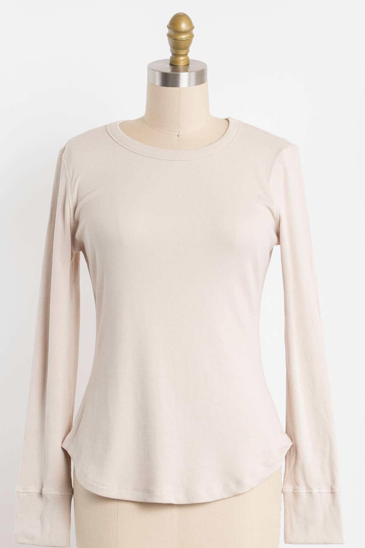 Ribbed Crew Neck Long Sleeve Fitted Top