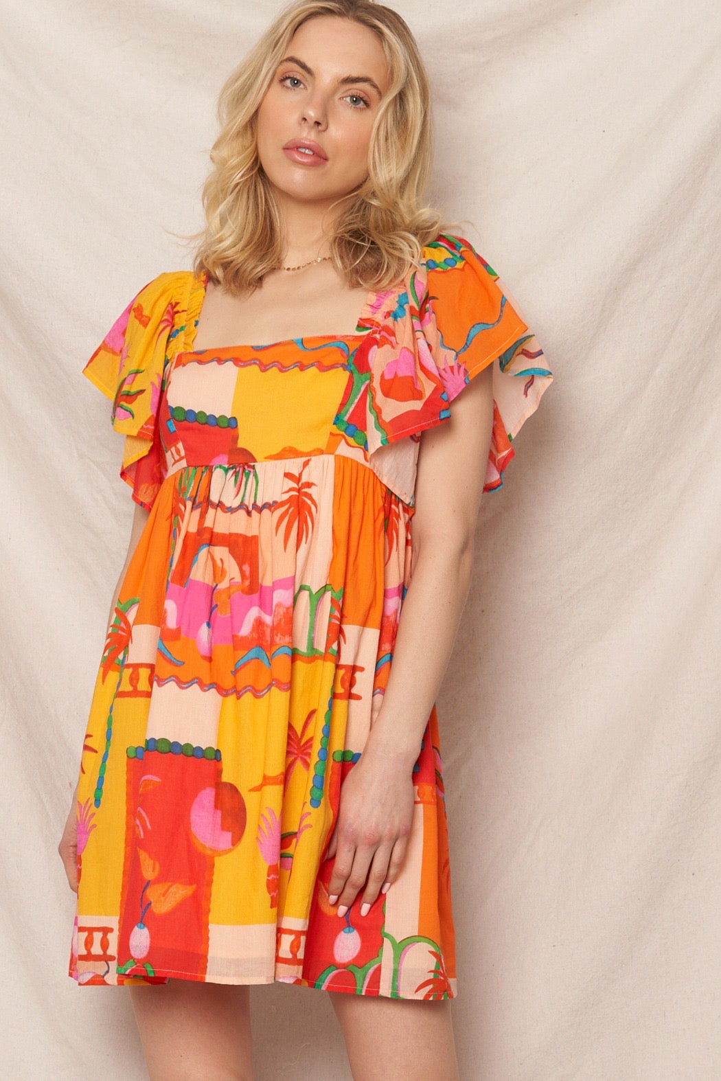 Waikiki Ruffle Sleeve Mini Dress