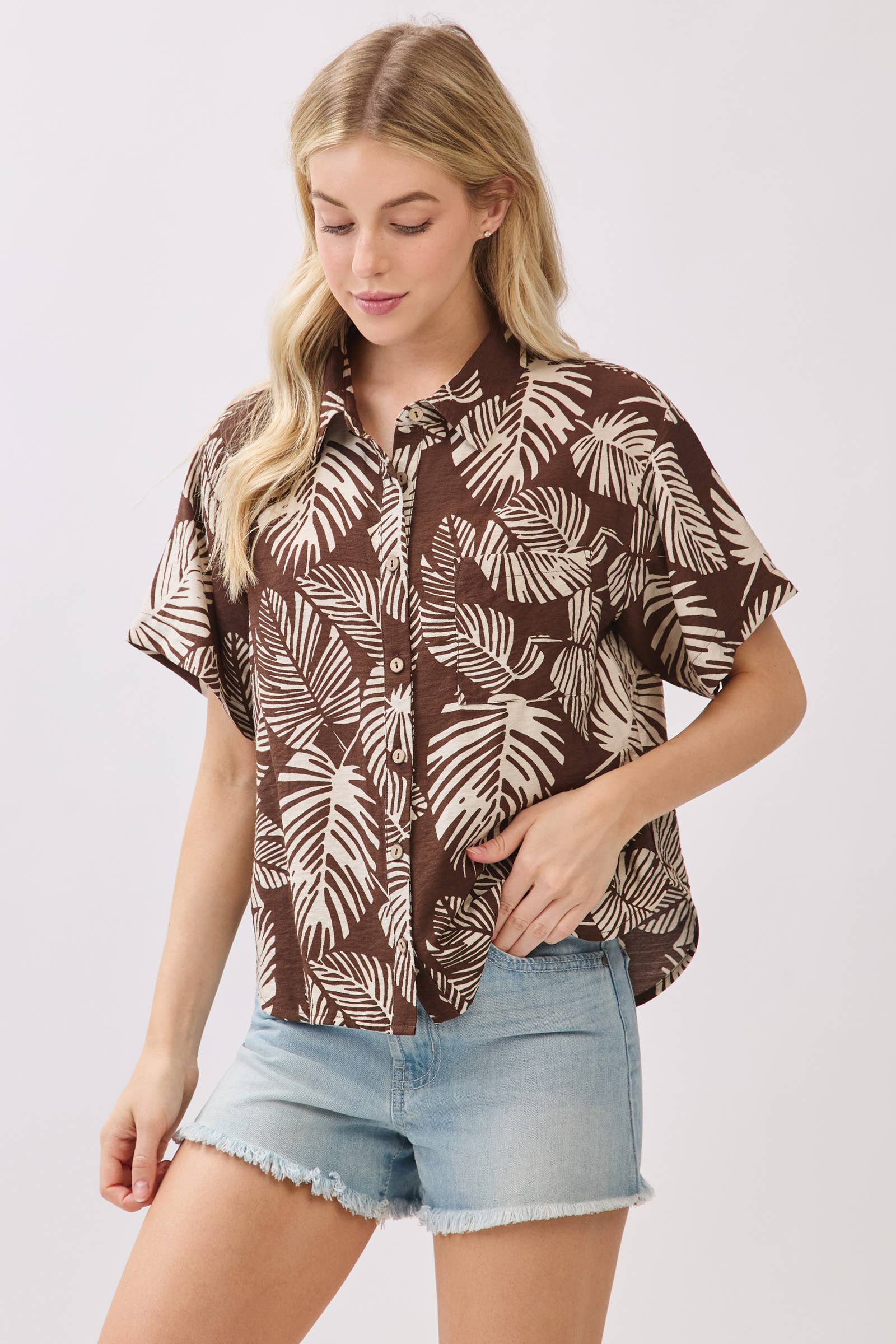 Oversized Button Down Short Sleeve Shirt