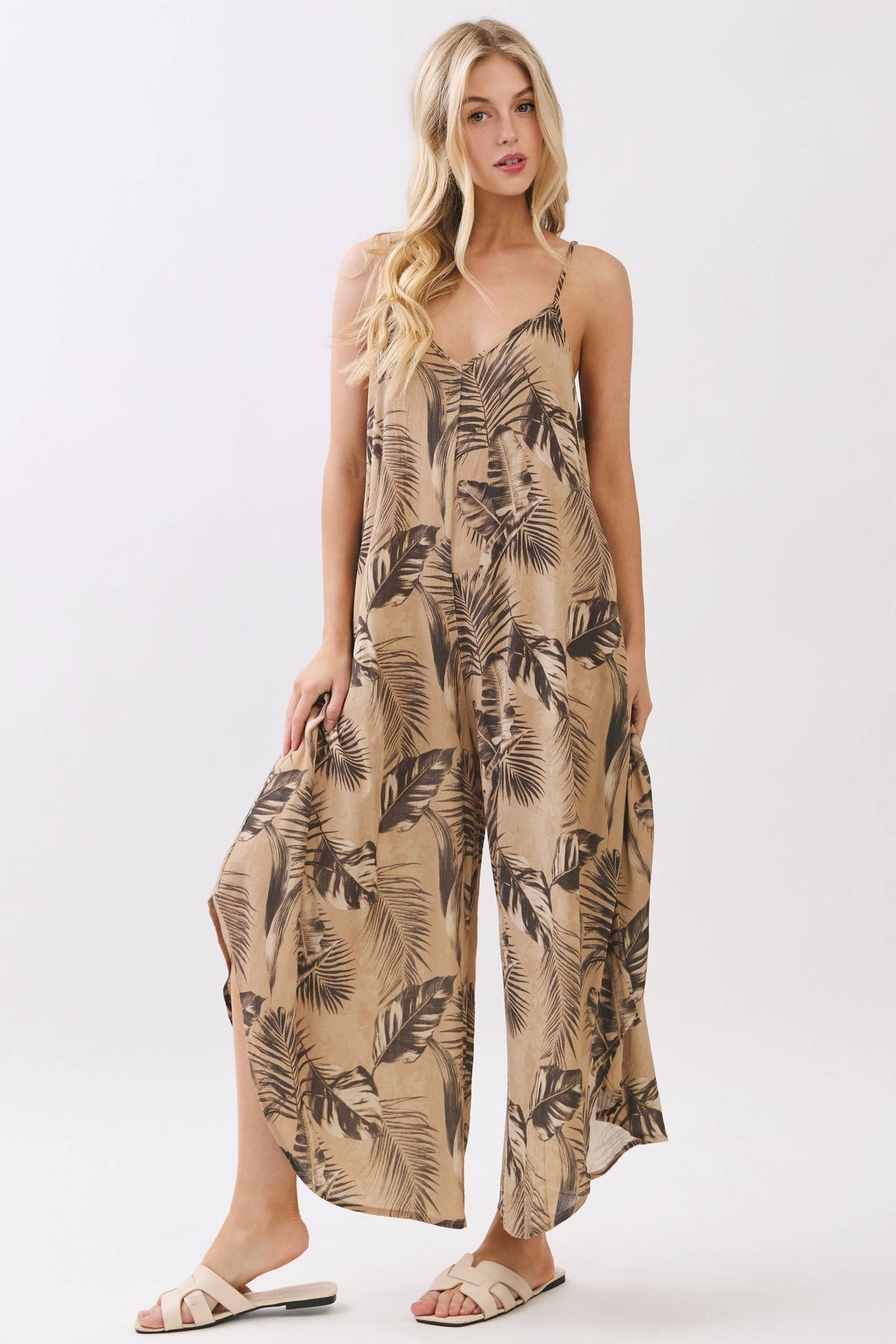 Leaf Print Slouchy Jumpsuit