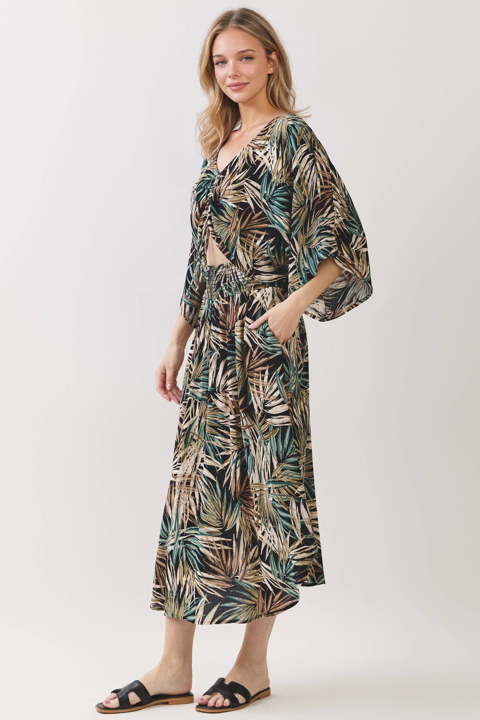 TROPICAL LEAF PRINT MIDI SKIRT