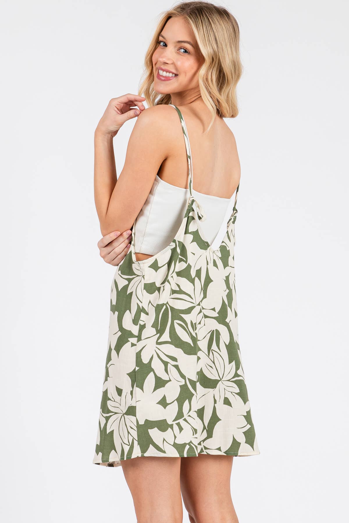 Print Open Back Detailed Mini Dress