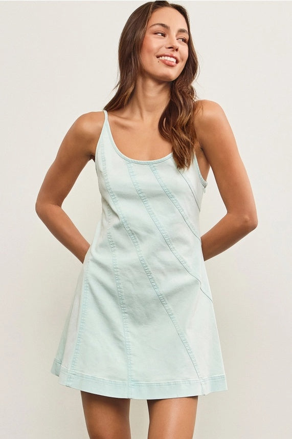 Diagonal Seam Denim Mini Dress