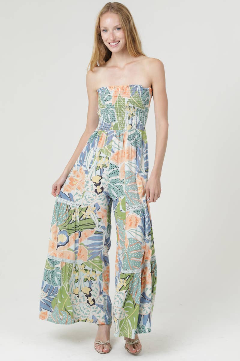 Strapless Lace Trim Jumpsuit