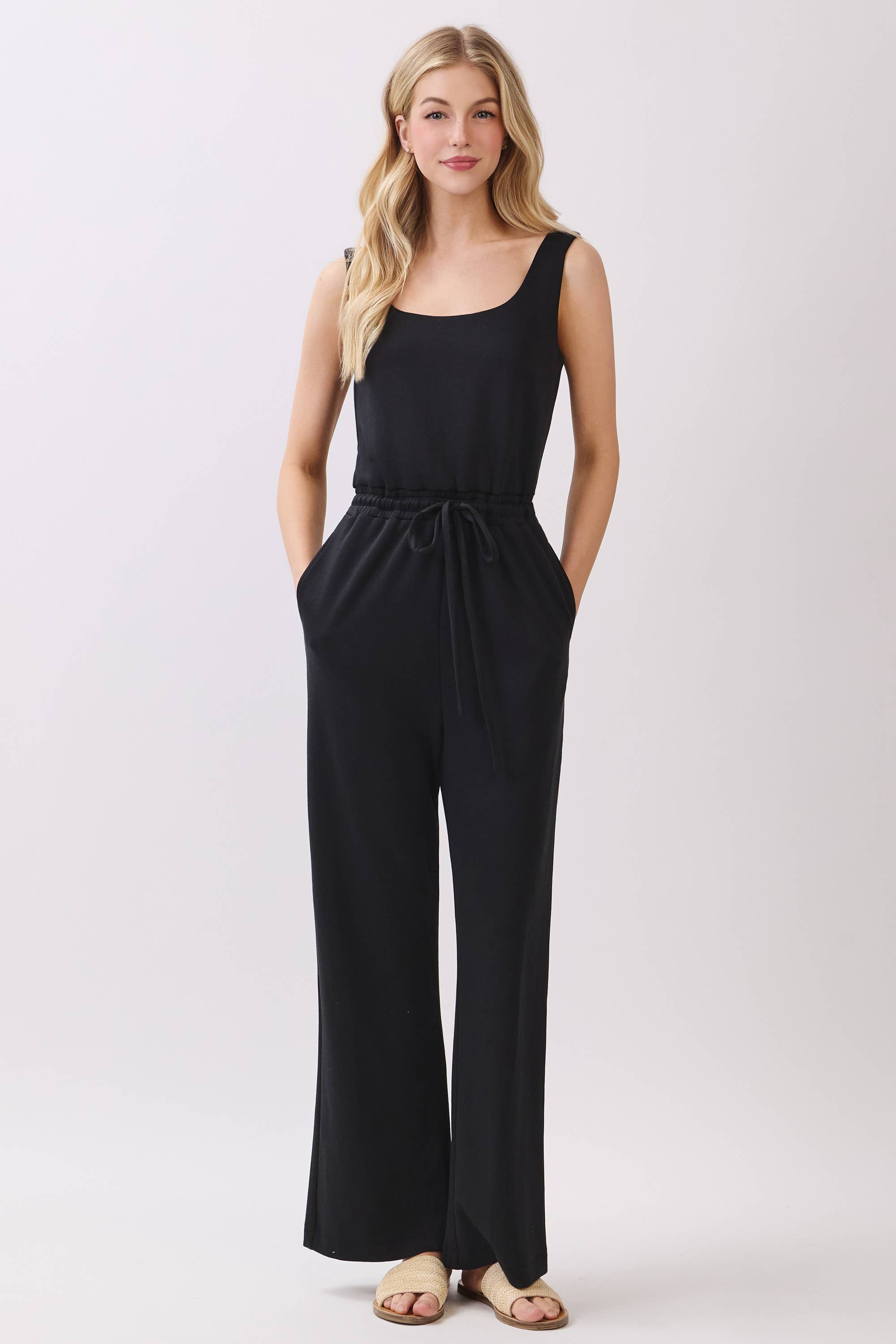 U Back Tie Waist Jumpsuit