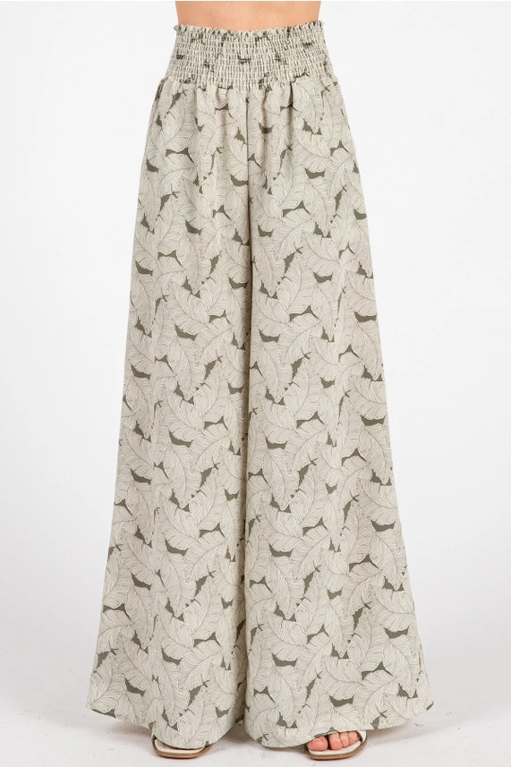 Palm Leaf Print Smock Pants