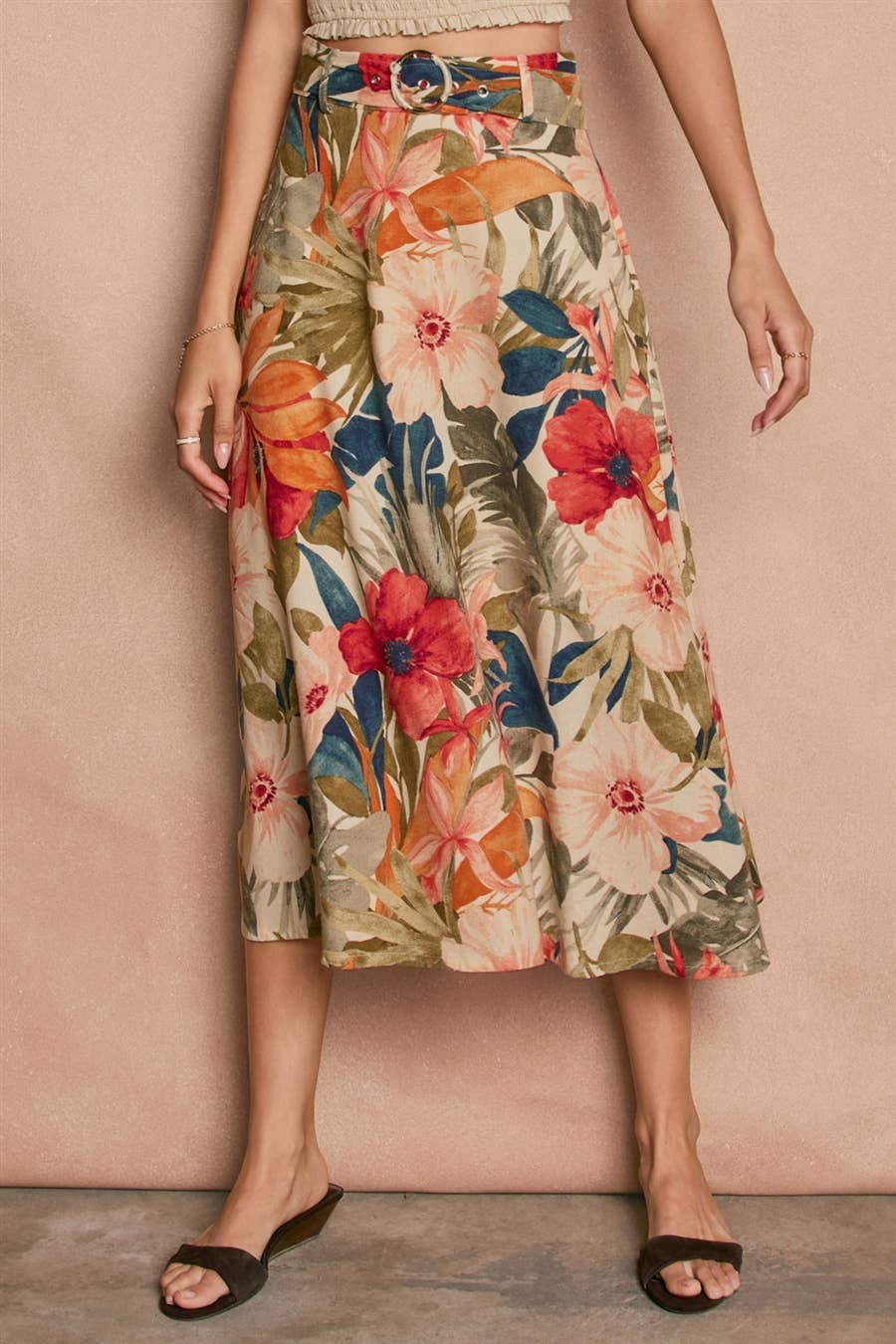 Countryside Bird Buckled A Line Midi Skirt