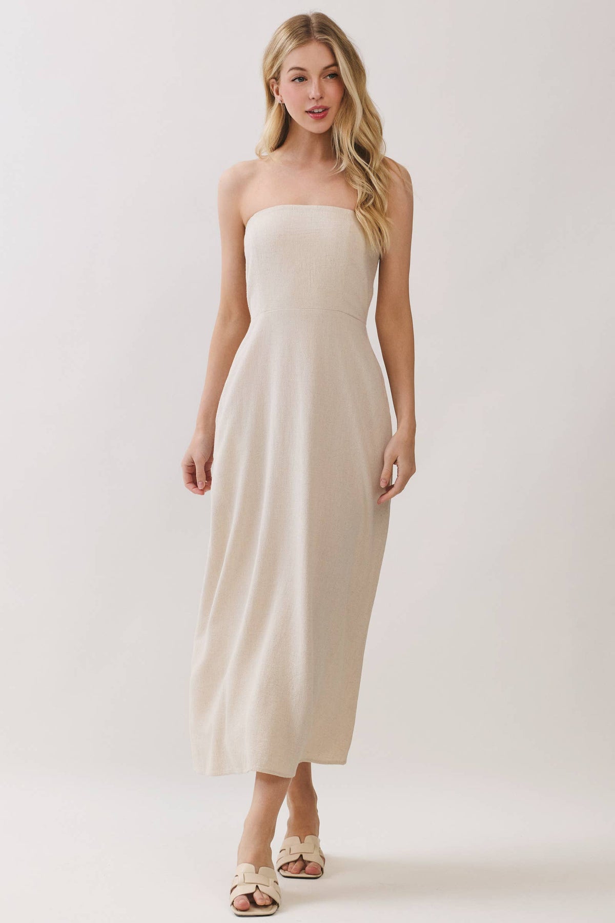 Linen Tube Top Midi Dress