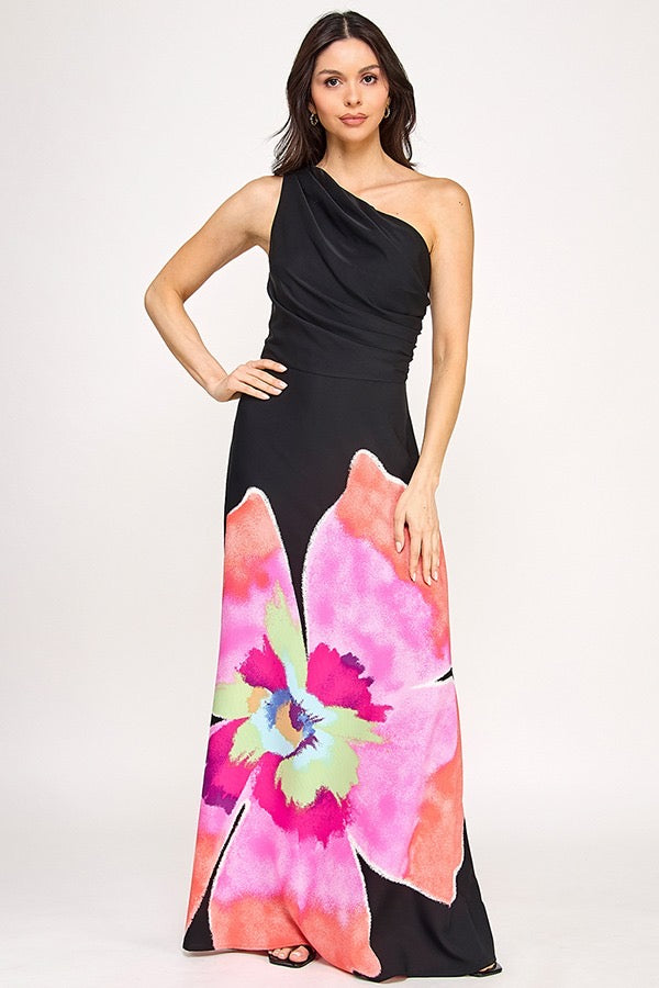 Flower One Shoulder Maxi Dress