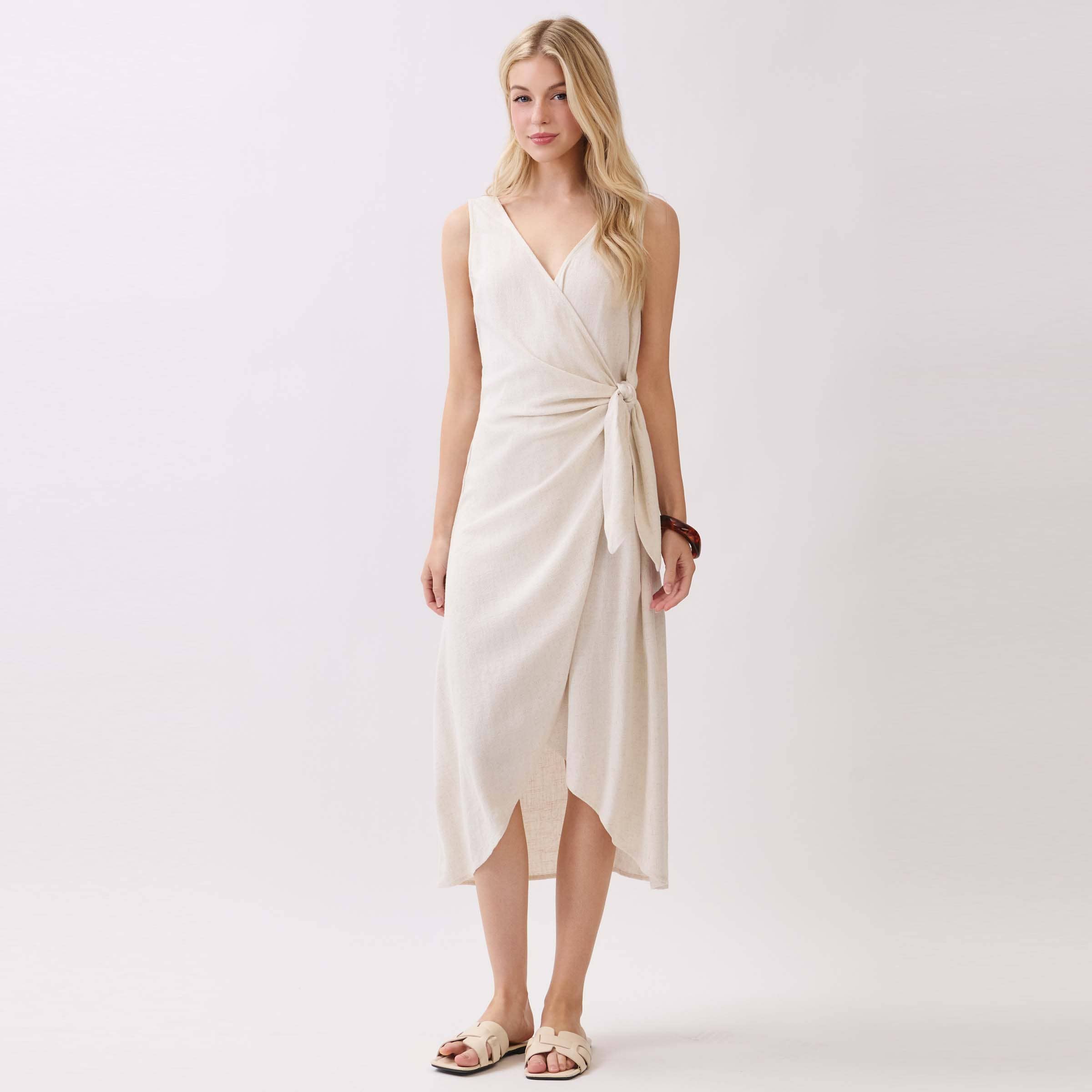 Linen Side Tie Midi Dress