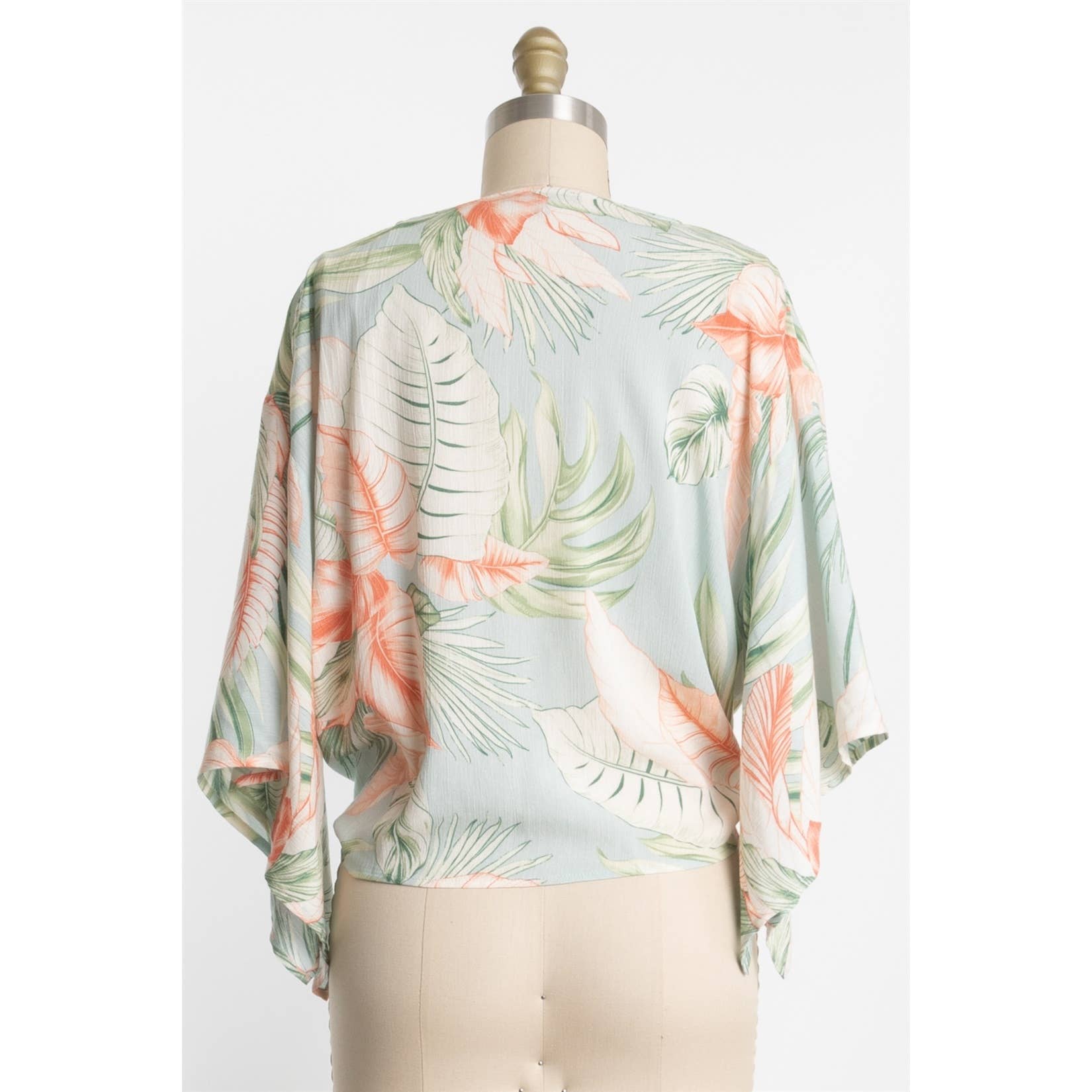 Tropical 3/4 Sleeve Tie Front Top