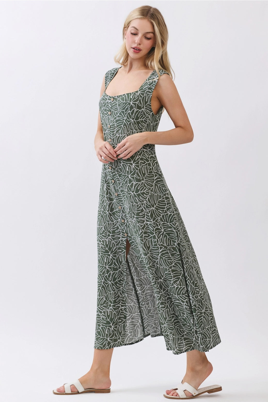 MONSTERA BUTTON DOWN MIDI DRESS