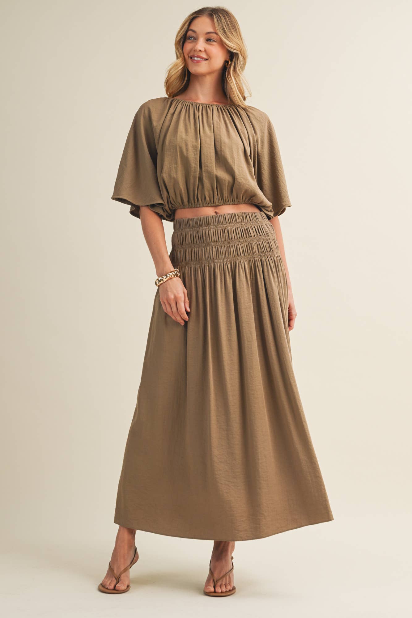 Smocked Waistband A-Line Maxi Skirt
