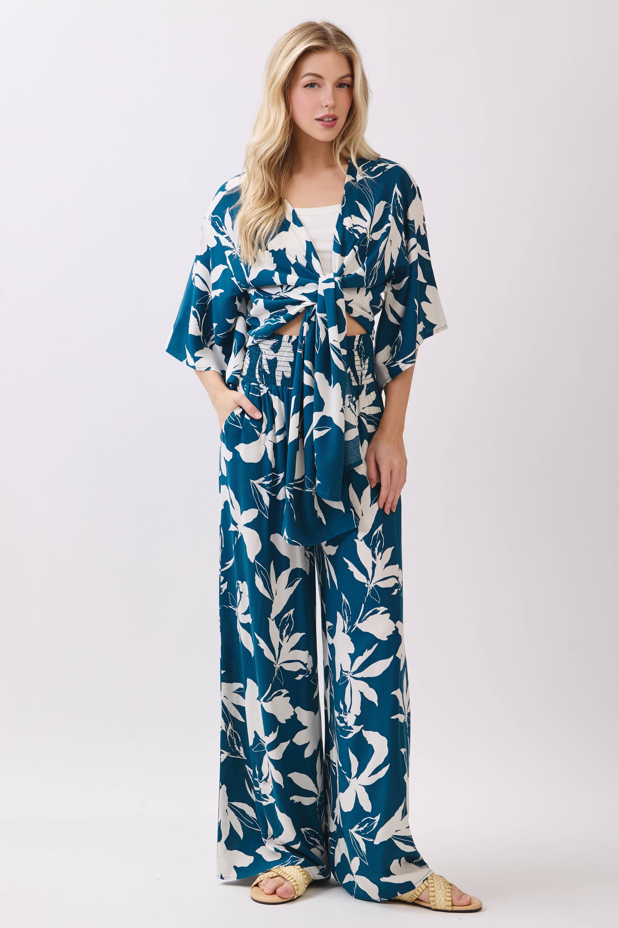 3/4 Sleeve Tie Front Cardigan