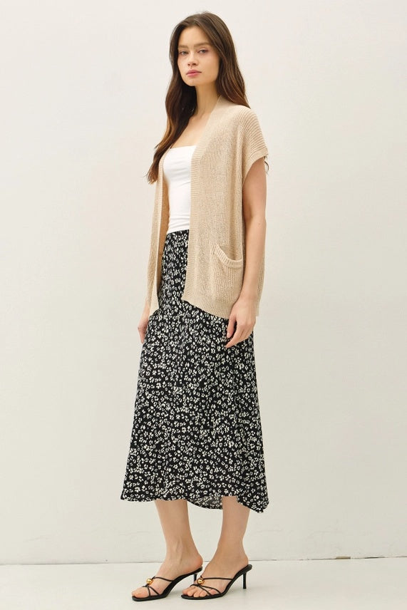 Knit Short Sleeved Open Cardigan